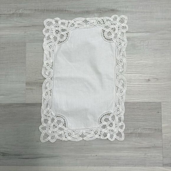 Set Of 3 Antique Vintage White Bobbin Lace Cotton Placemats Handmade P01 - Picture 1 of 10